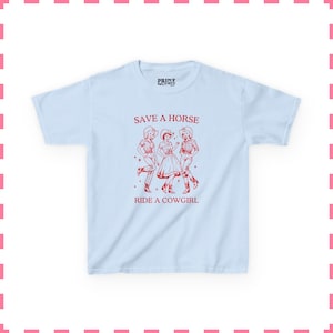 Vintage Lesbian Baby Tee, Save A Horse Ride A Cowgirl Shirt, Funny Lesbian Tee, Lesbian Pride Shirt, Western Graphic Baby Tee, Sapphic Tee Light Blue