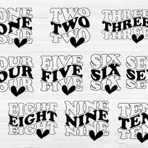 Birthday SVG PNG PDF, One to Ten Numbers Svg, Birthday shirt svg cricut, Silhouette Cut Files, Heart Svg, 1, 2, 3, 4, 5, 6, 7, 8, 9, 10 svg