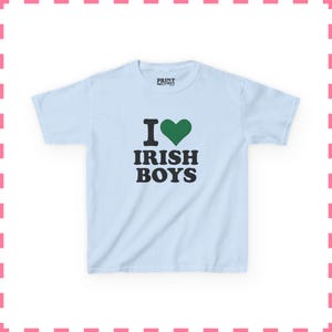 I Love Irish Boys Baby Tee, St Patricks Day Shirt, Cute Irish Graphic Tee, Y2K Baby Tee, Retro 90s Crop Top, Women's Lucky Shirt Light Blue