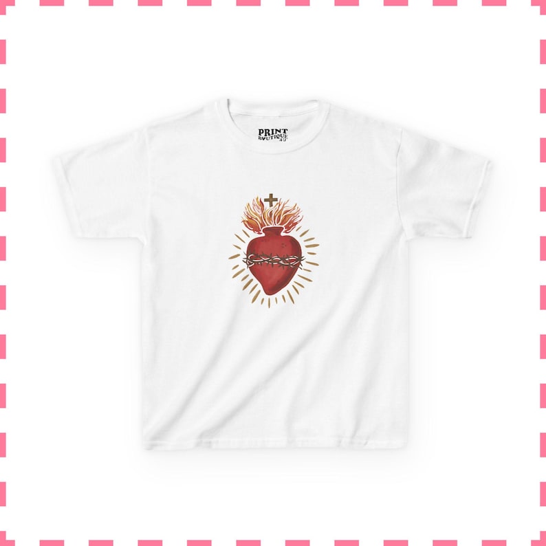 Sacred Heart Baby Tee, Y2k Baby Tee, Aesthetics, 90s style Baby Tee, Coquette Clothing, Trending Shirts, Cyber y2k , Crop Top White