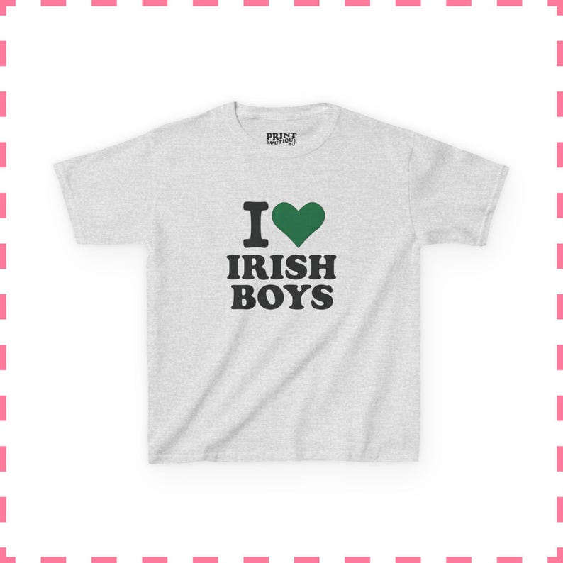 I Love Irish Boys Baby Tee, St Patricks Day Shirt, Cute Irish Graphic Tee, Y2K Baby Tee, Retro 90s Crop Top, Women's Lucky Shirt Ash