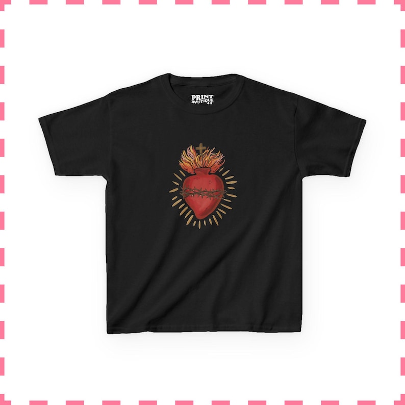 Sacred Heart Baby Tee, Y2k Baby Tee, Aesthetics, 90s style Baby Tee, Coquette Clothing, Trending Shirts, Cyber y2k , Crop Top Black