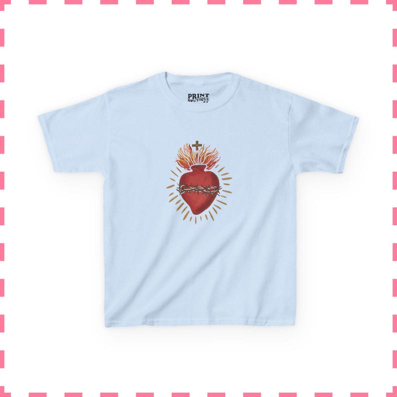 Sacred Heart Baby Tee, Y2k Baby Tee, Aesthetics, 90s style Baby Tee, Coquette Clothing, Trending Shirts, Cyber y2k , Crop Top Light Blue