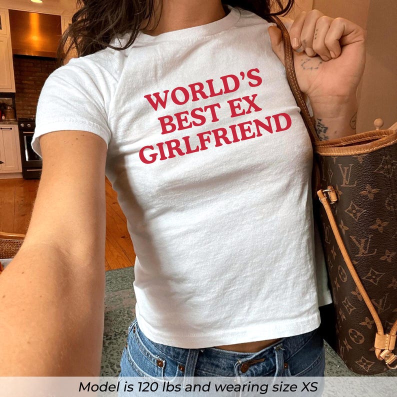 Worlds Best Ex Girlfriend Baby Tee, Funny Graphic Tee, Retro Baby Tee, Y2K Womens Crop Top, Breakup Shirt, 2000s Style Tee