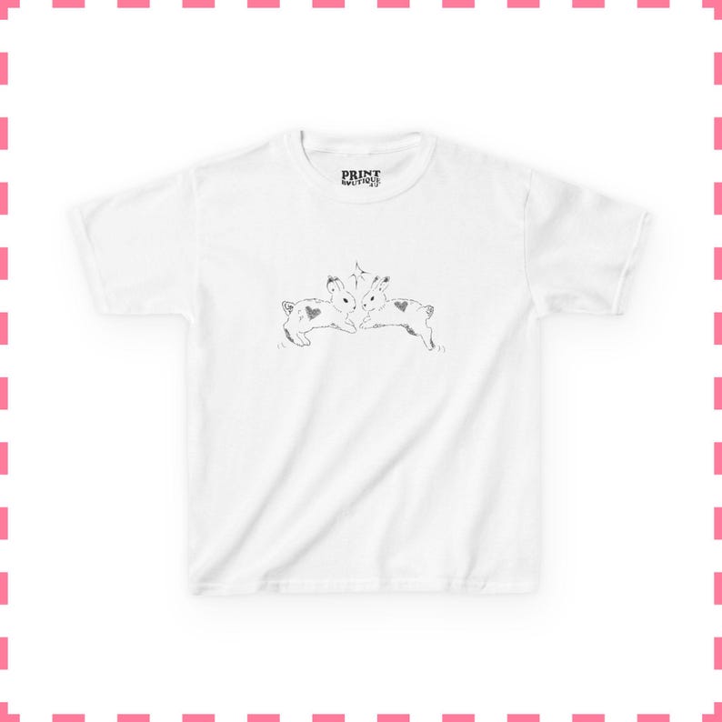 Camiseta de conejitos para bebé, camiseta de conejito adorable, camiseta con estampado vintage para bebé, top corto Y2K, camiseta retro para bebé, top con estética coqueta White