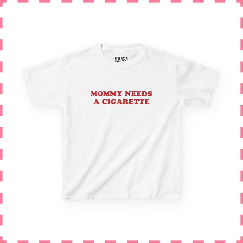 Mommy Needs A Cigarette Baby Tee, Funny Mom Shirt, Retro Smoking Crop Top, Cool Mom Y2K Tee, Sarcastic Graphic Top image 2
