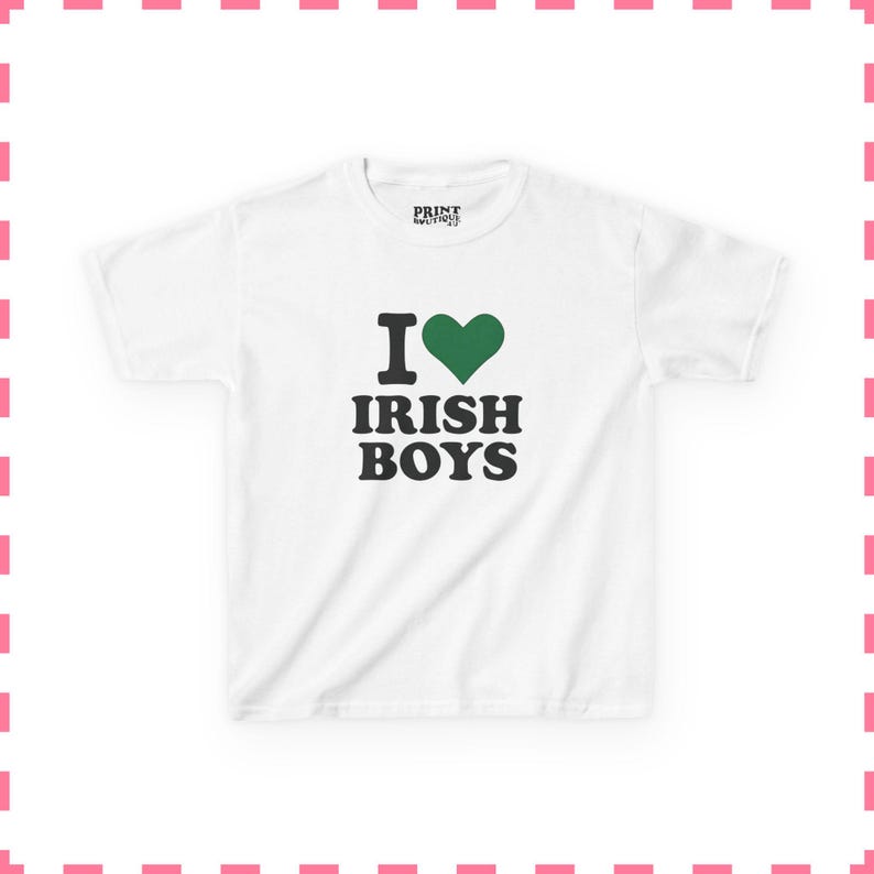 I Love Irish Boys Baby Tee, St Patricks Day Shirt, Cute Irish Graphic Tee, Y2K Baby Tee, Retro 90s Crop Top, Women's Lucky Shirt White