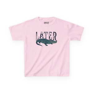 Flat lay of light pink "Later Gator" Vintage 90s Y2K Baby Tee.
