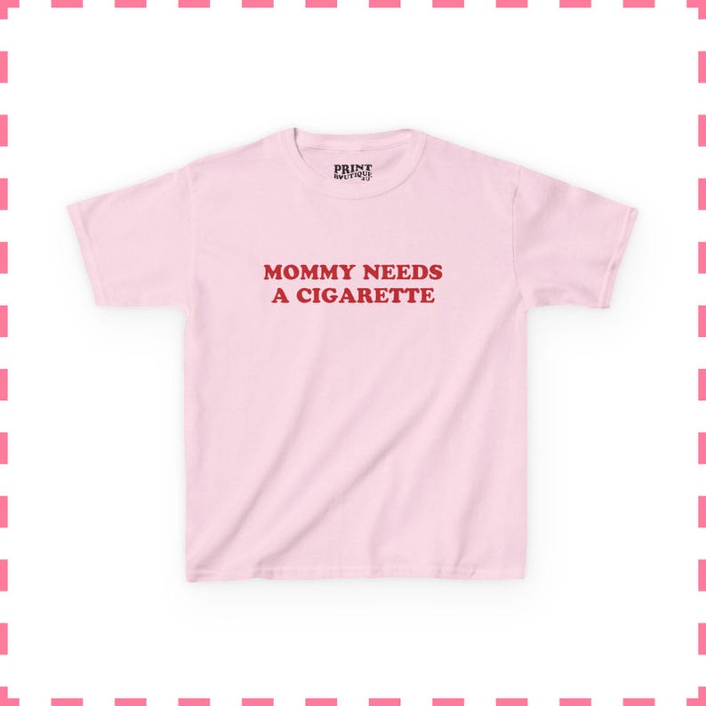 Mommy Needs A Cigarette Baby Tee, Funny Mom Shirt, Retro Smoking Crop Top, Cool Mom Y2K Tee, Sarcastic Graphic Top Light Pink