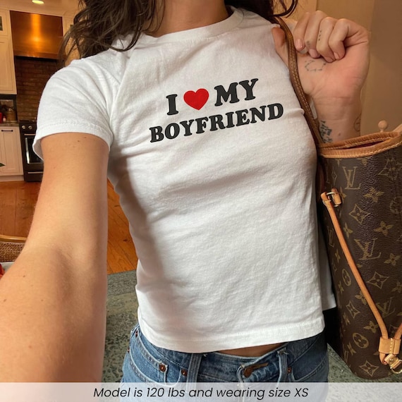 I Love My Boyfriend Baby Tee, Cute Y2K Crop Top, Funny Flirty Shirt for Women, Girlfriend Gift Tee, Trendy Baby Tee