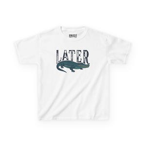 Flat lay of white "Later Gator" Vintage 90s Y2K Baby Tee.