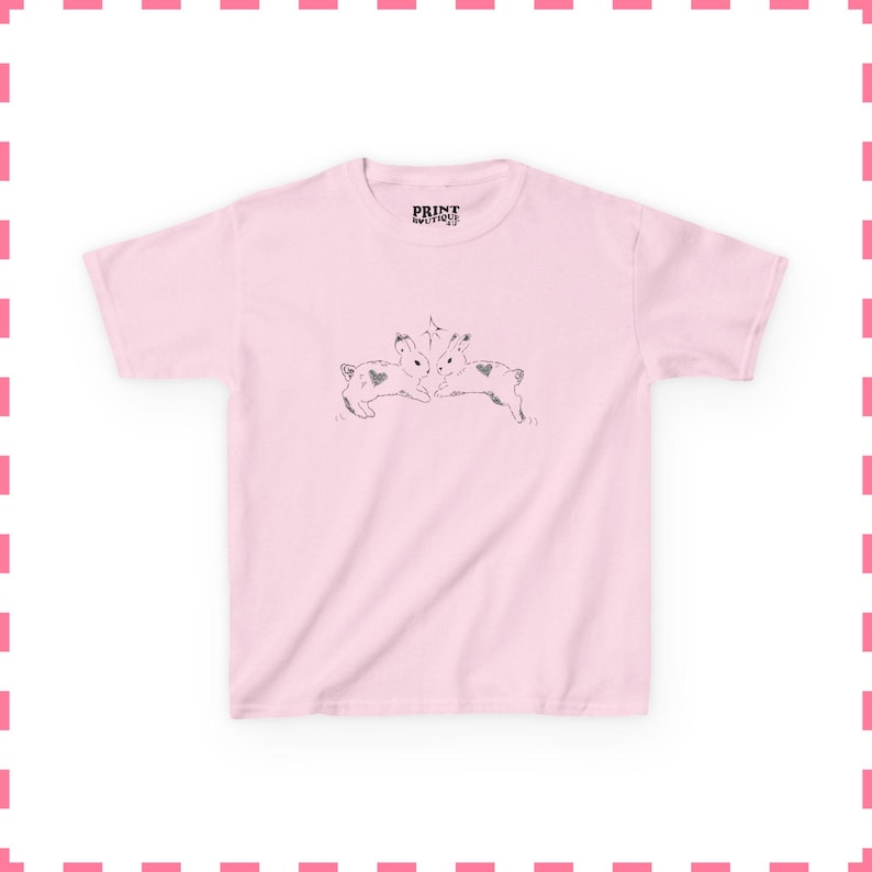 Camiseta de conejitos para bebé, camiseta de conejito adorable, camiseta con estampado vintage para bebé, top corto Y2K, camiseta retro para bebé, top con estética coqueta Light Pink