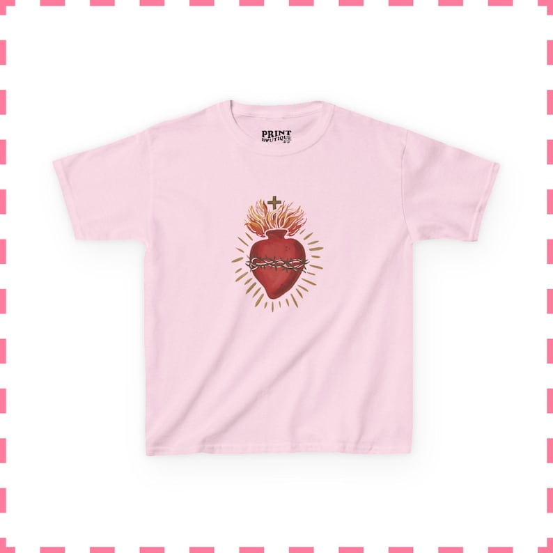 Sacred Heart Baby Tee, Y2k Baby Tee, Aesthetics, 90s style Baby Tee, Coquette Clothing, Trending Shirts, Cyber y2k , Crop Top Light Pink