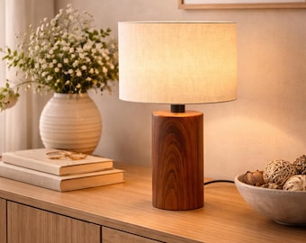 Modern Wood Table Lamp – Scandinavian Minimalist Bedside Ambiance Light