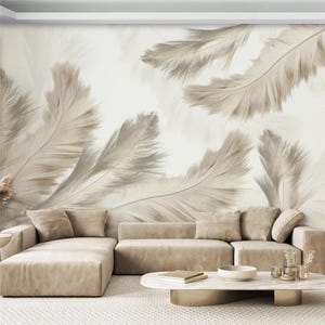 Boho Feather Wallpaper, Neutral Boho Wall Mural, Peel and Stick Removable, Modern Minimalist Wall Design, Elegant Feather Wall Covering