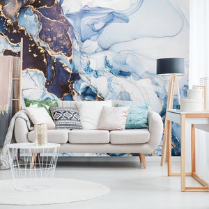 Blue Marble Mural, Marble Design Wallpaper, Peel and Stick Marble Wallpaper, Removable Marble Wall Mural, Background Wallpaper, Living Room