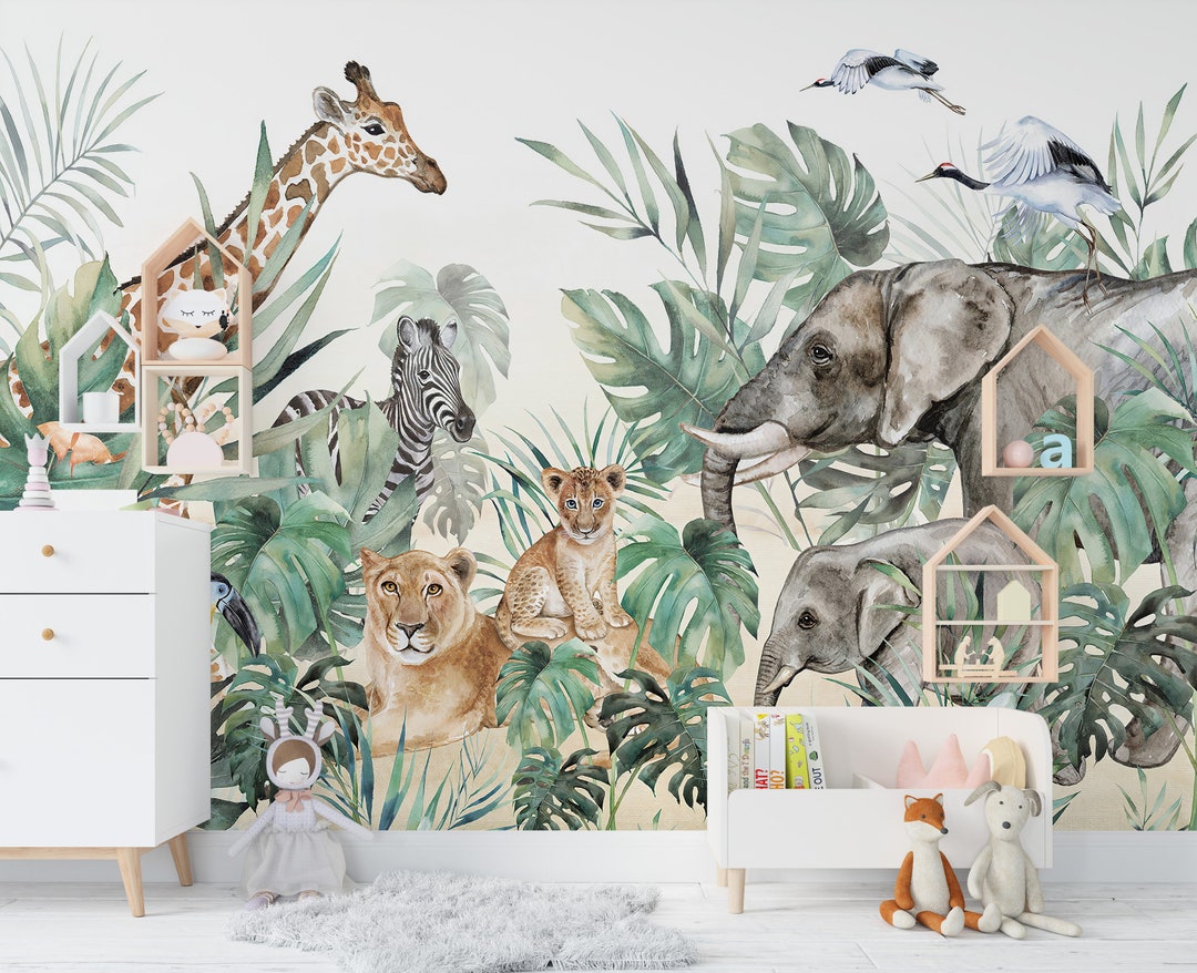 Safari Animals Wallpaper Mural: Jungle Nursery Decor Removable Peel and ...