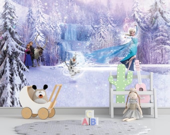 Frozen Castle Wallpaper, Kids Wallpaper Peel and Stick, Nursery Wall Decal, Removable Wallpaper Kids, Nursery Wallpaper, Stick on Wallpaper