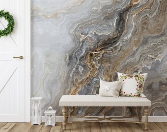 Neutral Marble Design Wallpaper Mural: Abstract Removable Peel and Stick