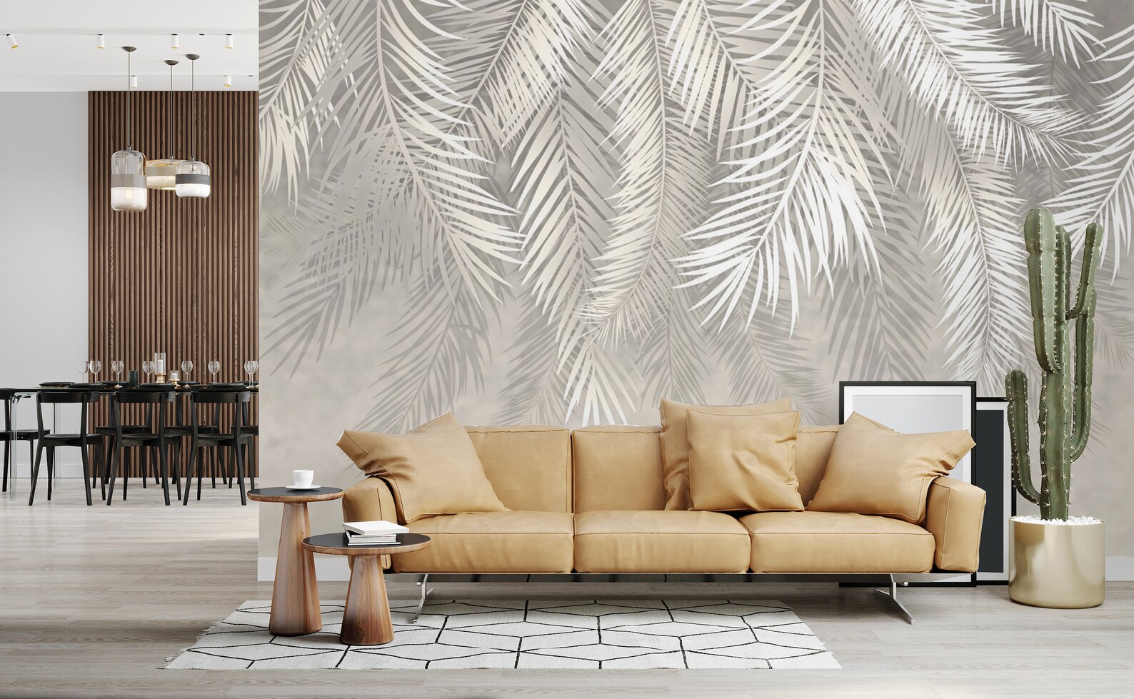 Soft White and Silver Leaves Wallpaper, Tropical Peel and Stick