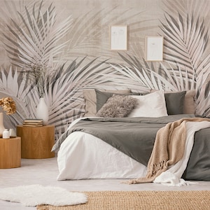 Brown Tropical Palm Leaves, Tropical Peel and Stick Wallpaper, Removable Wall Mural, Exotic Forest Wallpaper, Wall Decor, Living Room