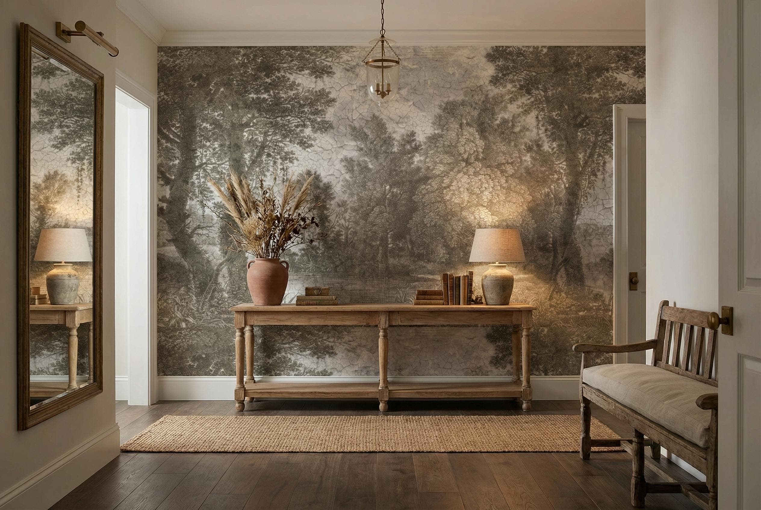 Vintage Trees Landscape Wallpaper Mural: Neutral Botanical Peel and ...