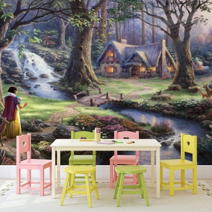Snow White Princess Wallpaper, Baby Girl Wallpaper, Baby Room Wallpaper, Nursery Wall Decal, Kids  Removable Mural, Peel and Stick Kids