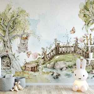 Forest of Dreams Animals Wallpaper, Forest Kids Room Wallpaper, Kids Wallpaper Peel and Stick, Removable wallpaper kids, Nursery Wall Decal