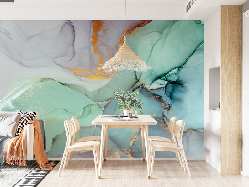 Marble Turquoise With Gold Veins Wallpaper Peel and Stick - Etsy