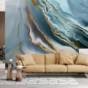 Blue Marble Mural, Marble Design Wallpaper, Peel and Stick Marble Wallpaper, Removable Marble Wall Mural, Background Wallpaper, Living Room