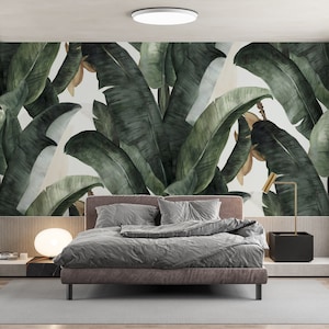 Green Tropical Banana Leaves Wallpaper Mural: Exotic Neutral Removable Peel and Stick