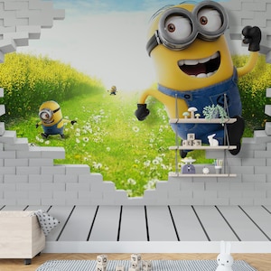 Minions Wallpaper, Kids Room Wallpaper, 3d Kid Wallpaper, Nursery Wall Decal, Kids  Removable Mural, Kids Wallpaper Peel and Stick