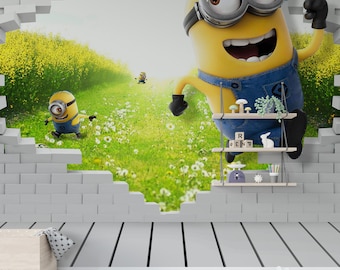 Minions 3D Kids Room Wallpaper Mural: Nursery Removable Peel and Stick