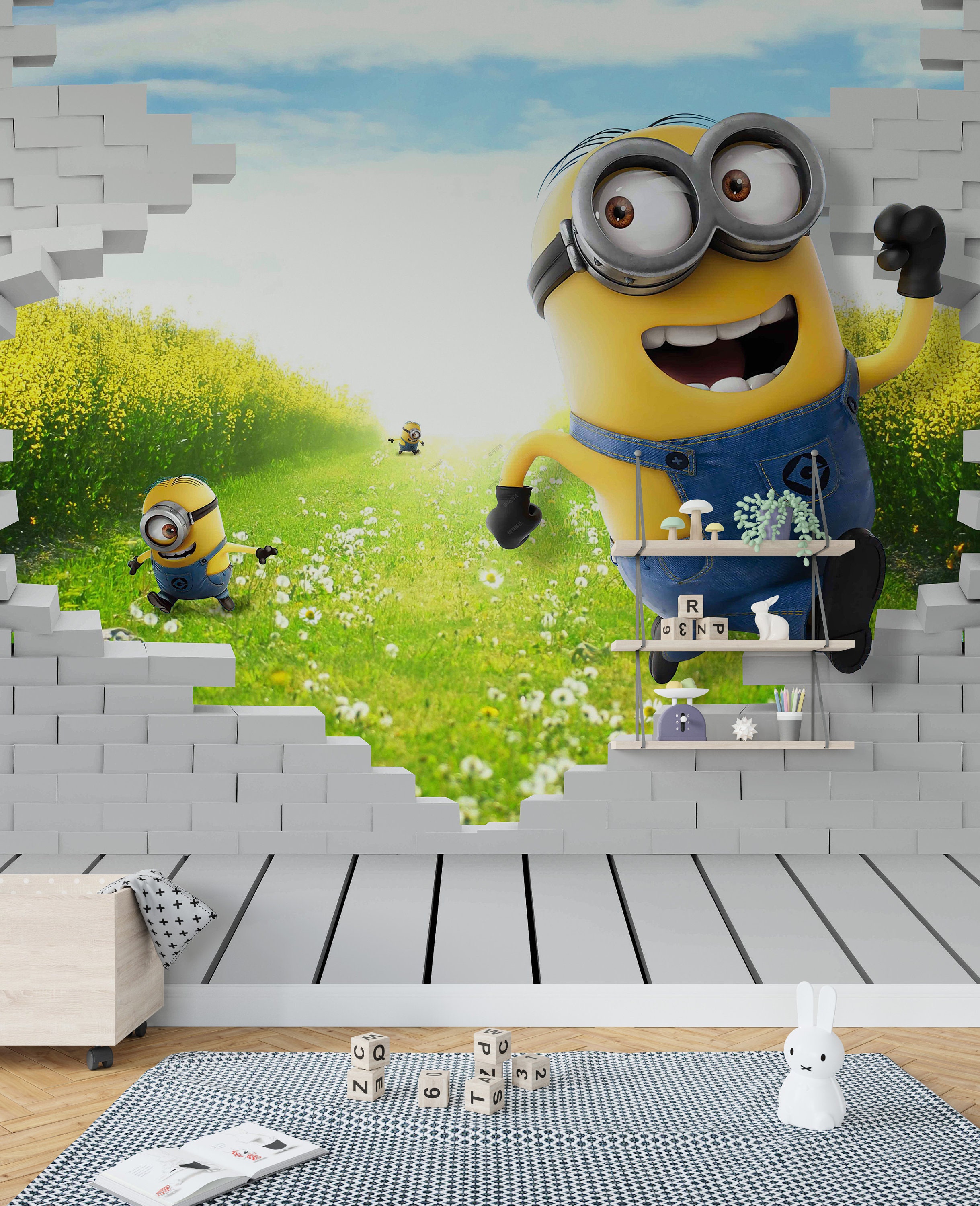 Minions Wallpaper Kids Room Wallpaper Cute Animals Peel and - Etsy