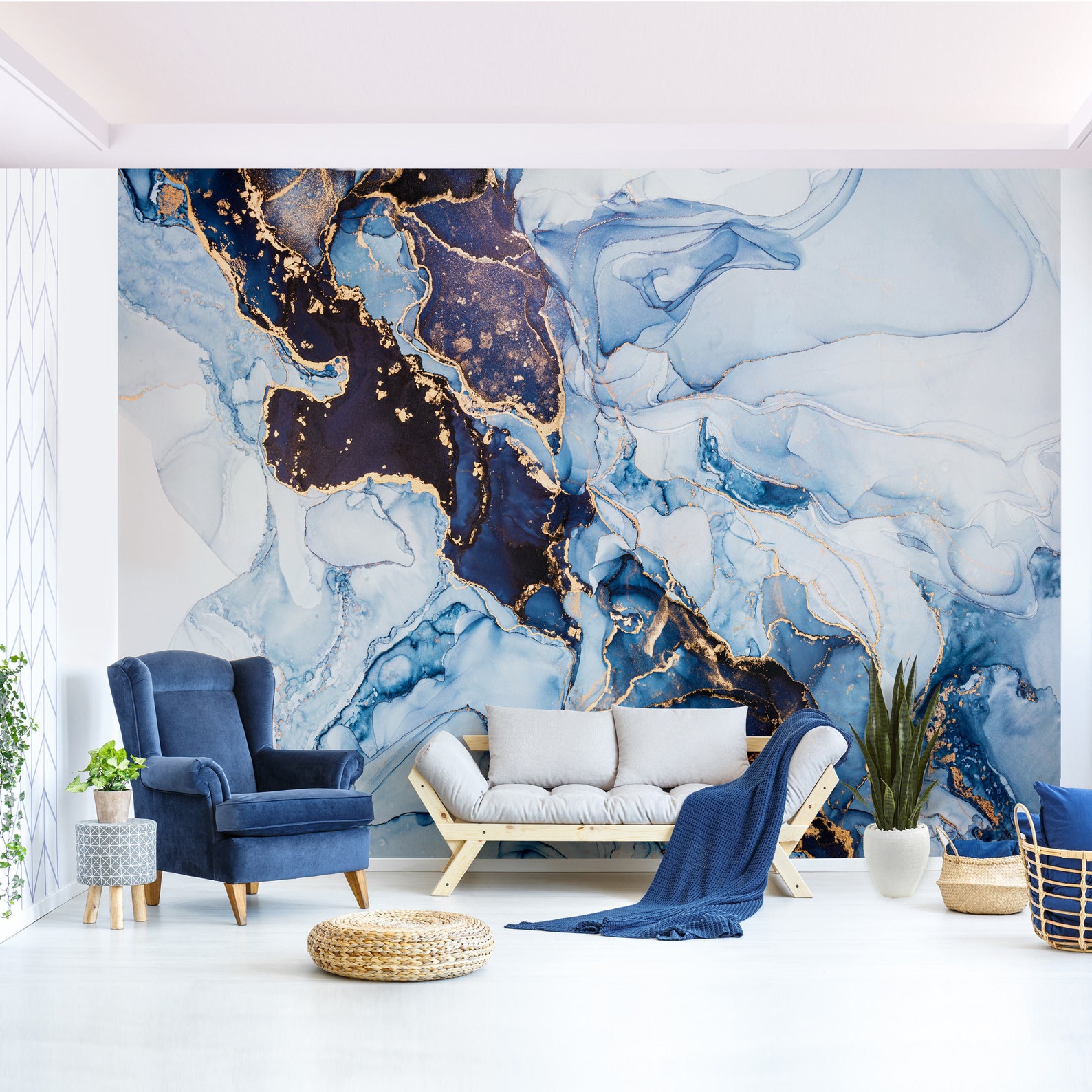 Blue Marble Mural, Marble Design Wallpaper, Peel and Stick Marble ...