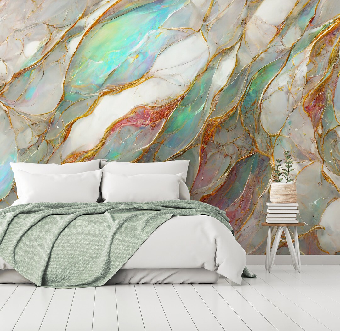 Emerald and Gold Vein Marble Wallpaper, Marble Wallpaper Peel and Stick