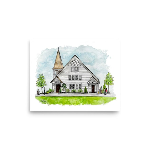 Little White Church Watercolor Poster Print - Etsy