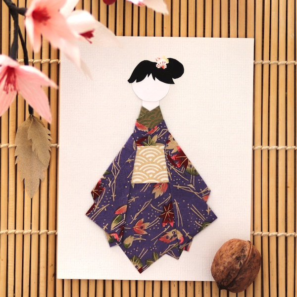 Akiko, carte de vœux poupée japonaise origami