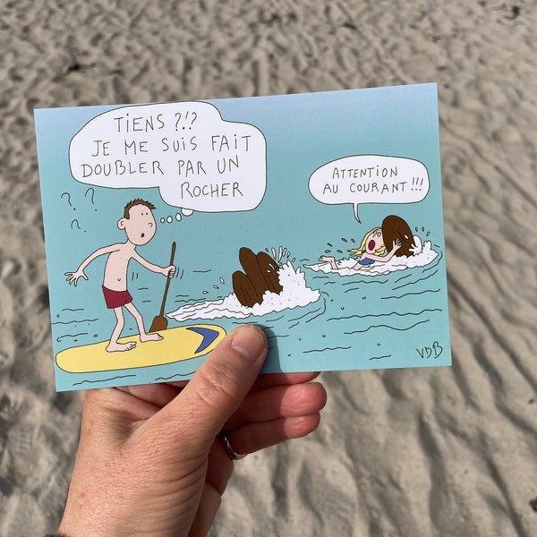 Carte postale humoristique souvenir de Bretagne paddle dans le courant