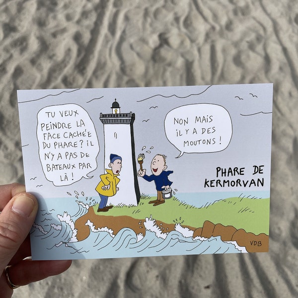 Carte postale humoristique souvenir de Bretagne phare de Kermorvan