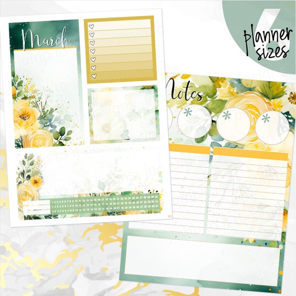 March Dreamy Floral NOTES monthly sticker - Erin Condren Vertical Horizontal 7"x9", Happy Planner Classic, Mini & Big