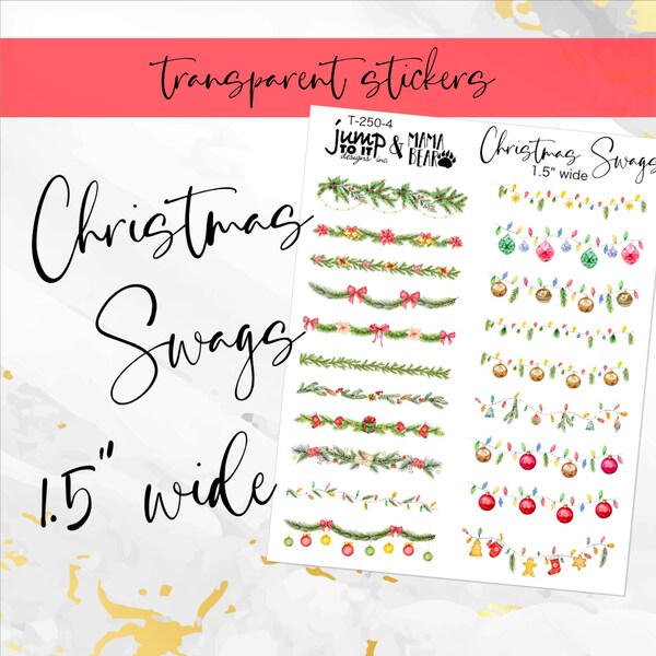 Holiday Christmas Swags 1.5" Wide sheet - planner stickers (T-250-4)