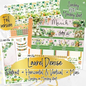 March Shamrock Dreams FOIL - Naklejki do planera Laurel Denise - Portret, Mini, Pion, Poziom i Projekt
