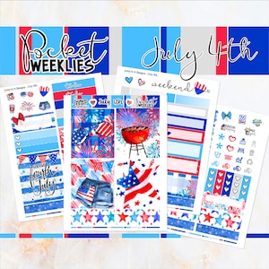 July 4th Red White & Blue - POCKET Mini Weekly Kit Planner stickers