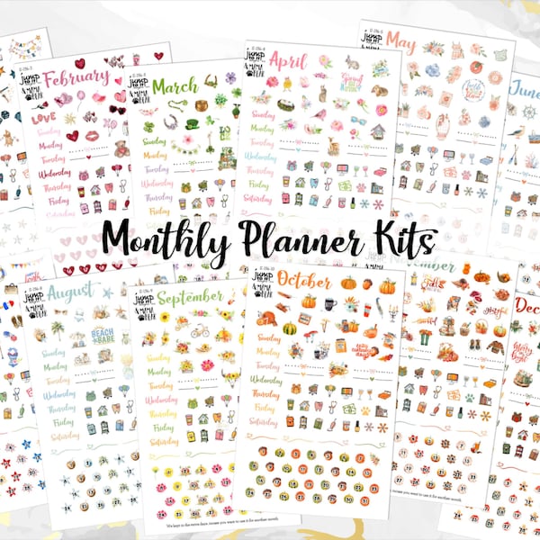 Monthly Planner sticker kits- Whole year 12 months Jan-Dec (S-136/8)
