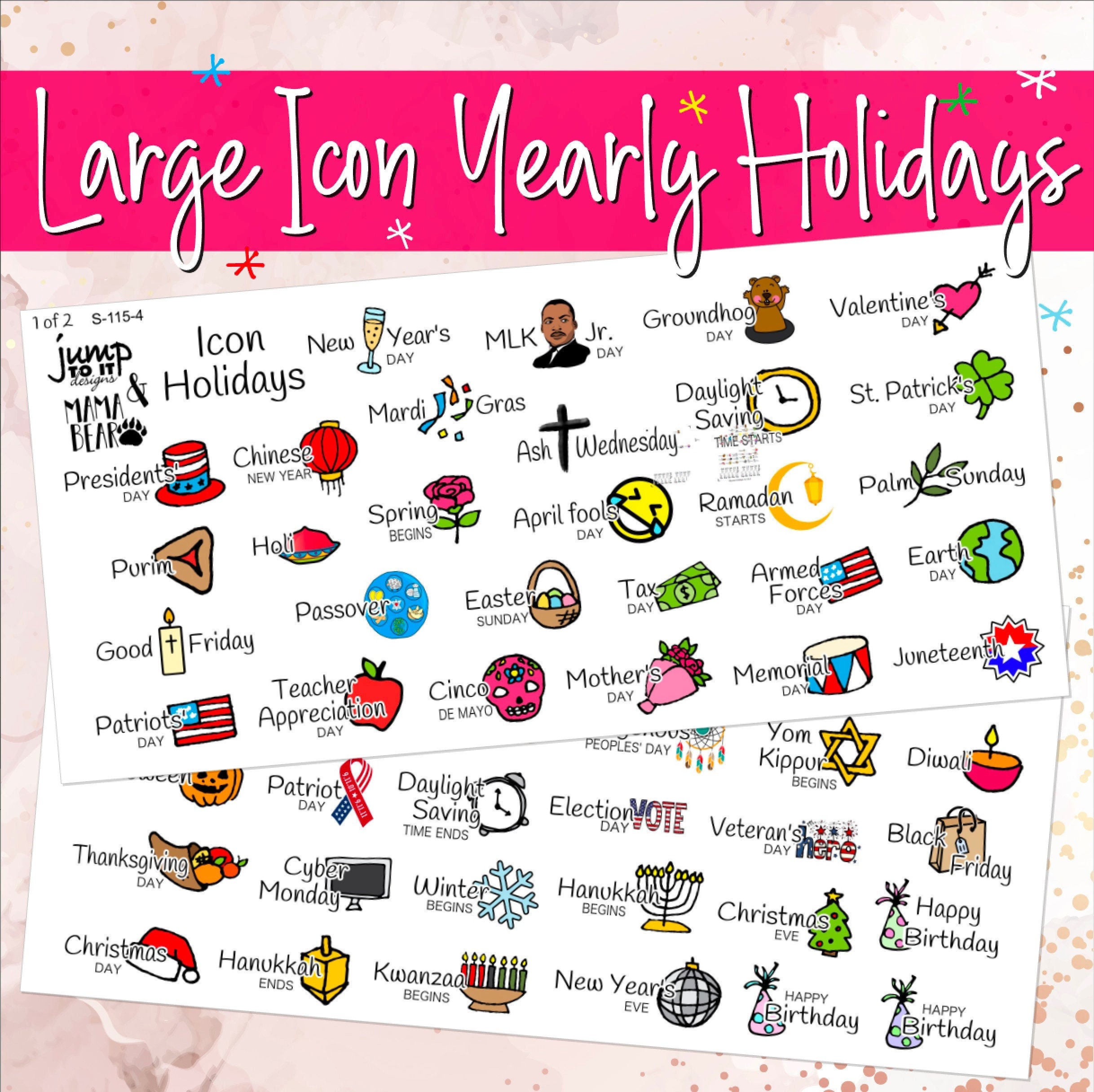 Large Icon Holiday Stickers Planner Calendar S-115-4 - Etsy