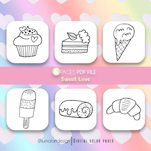 Sweat Love Coloring Pages | 6-Page Cute PDF Coloring Book | Digital Download for Kids & Adults