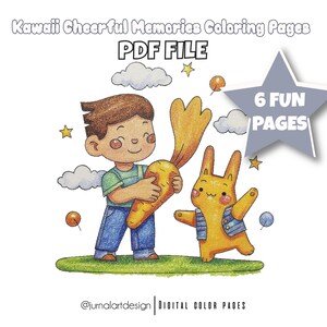 Kawaii Cheerful Memories Coloring Pages | 6-Page Cute PDF Coloring Book | Digital Download for Kids & Adults
