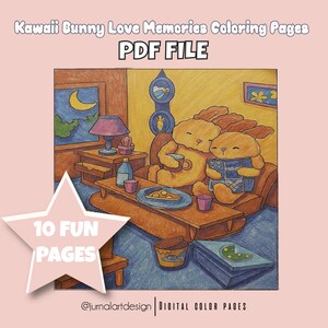 Kawaii Bunny Love Memories Coloring Pages | 6-Page Cute PDF Coloring Book | Digital Download for Kids & Adults