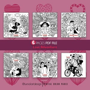 Love Adventure Coloring Pages | 6-Page Cute PDF Coloring Book | Digital Download for Kids & Adults